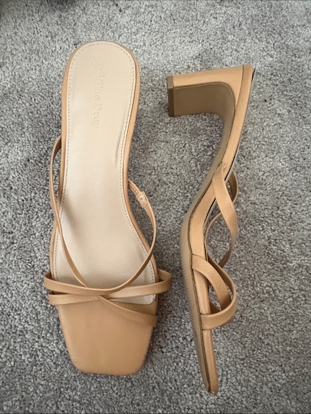 Low Block Heel Strappy Slide Sandals in Tan